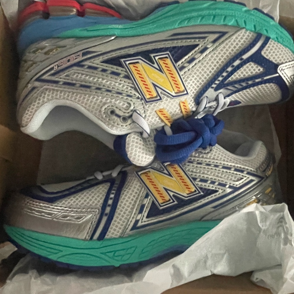 New Balance Kids' Silver and Blue Sneakers